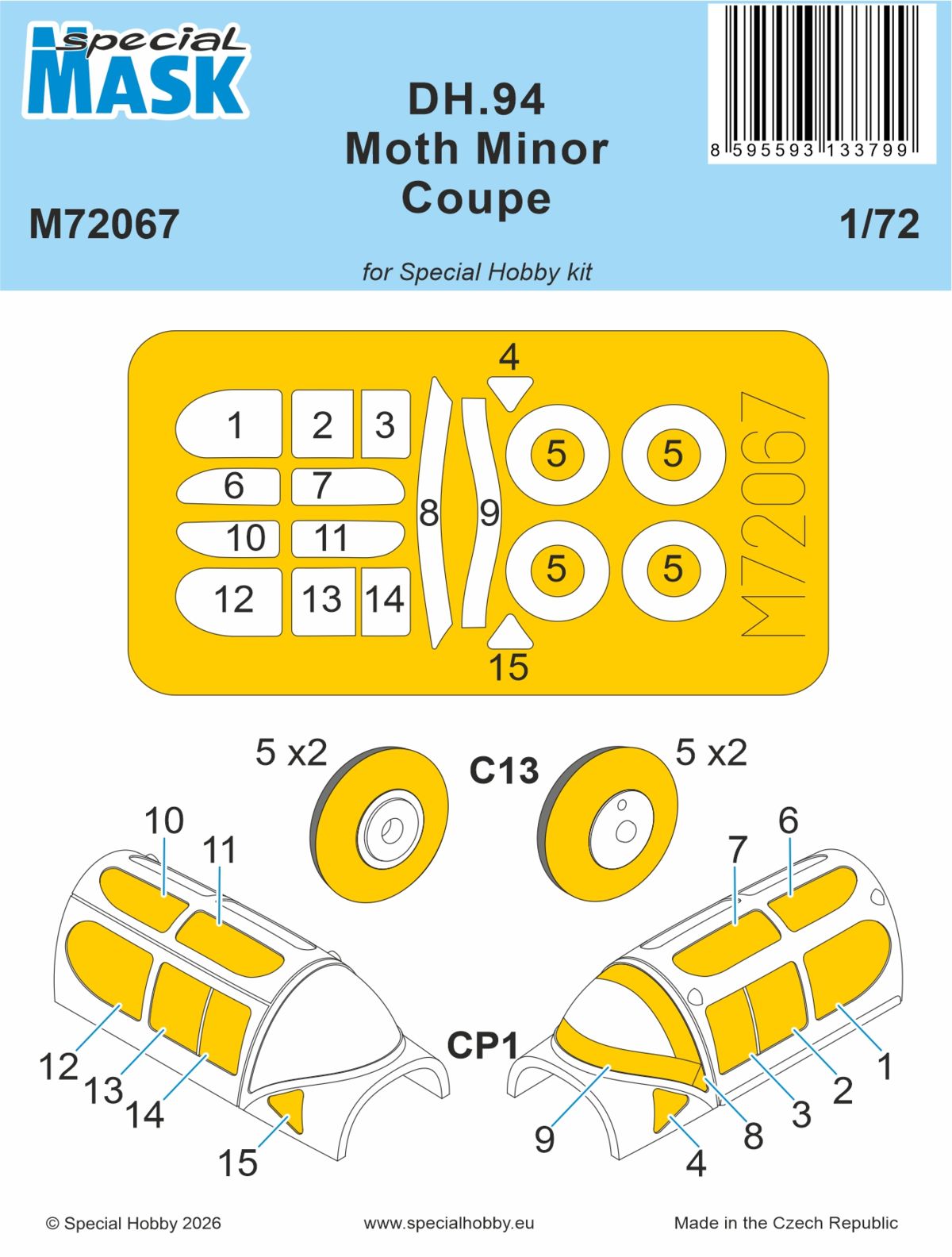Special Hobby M72067 1:72 de Havilland DH.94 Moth Minor Coupé Pre-cut spray masks