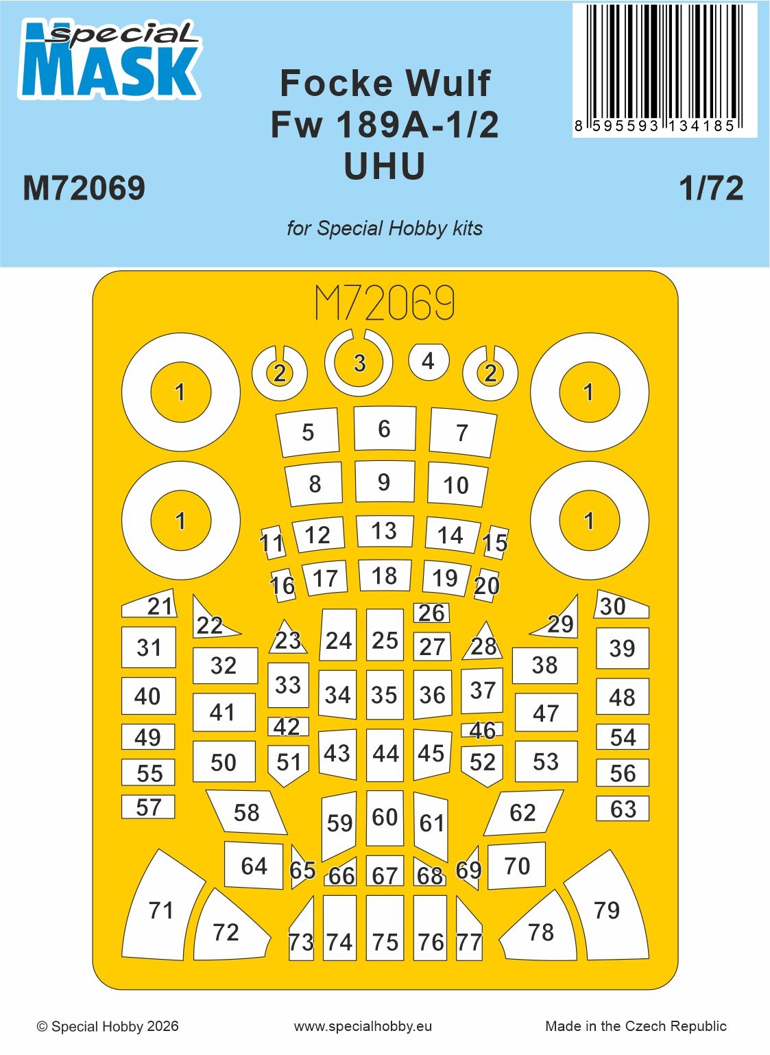 Special Hobby SHM72069 1:72 Focke-Wulf Fw-189A-1/2 UHU canopy frame paint mask