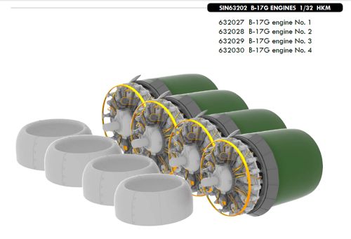 Eduard Brassin SIN63202 1:32 B-17G Flying Fortress ENGINES to be used with Hong Kong Models