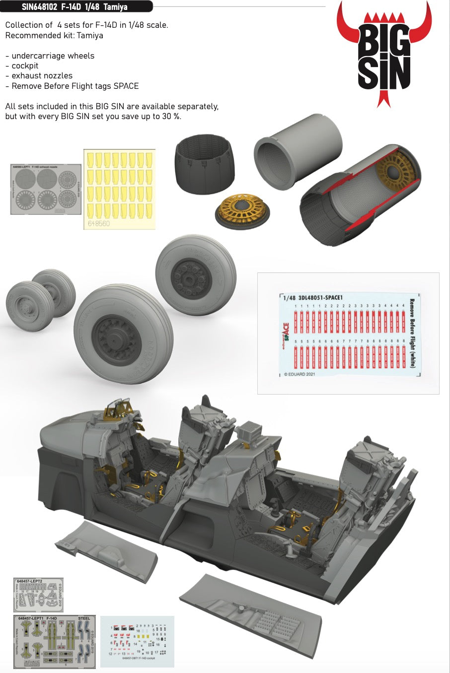Eduard Brassin SIN648102 1:48 Grumman F-14D Tomcat  to be used with Tamiya