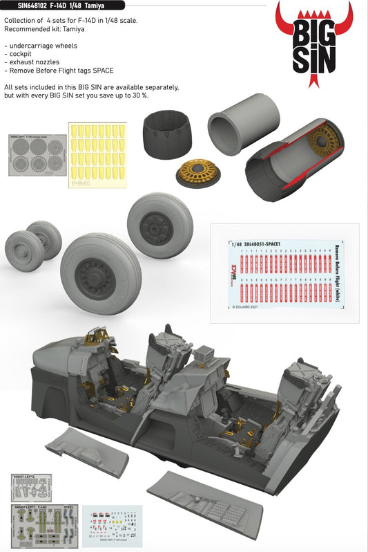 Eduard Brassin SIN648102 1:48 Grumman F-14D Tomcat  to be used with Tamiya