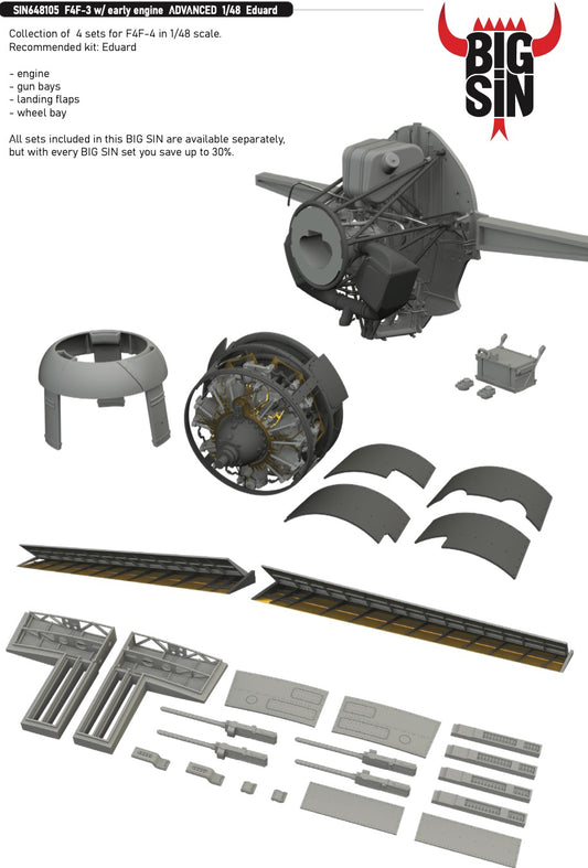 Eduard Brassin SIN648105 1:48 Grumman F4F-3 Wildcat with the early engine to be used with Eduard