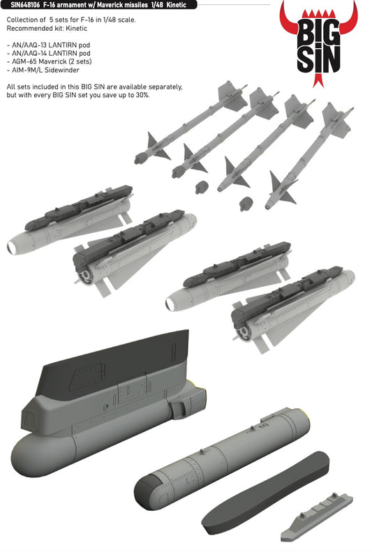 Eduard Brassin SIN648106 1:48 F-16 armament with Maverick missiles  to be used with Kinetic