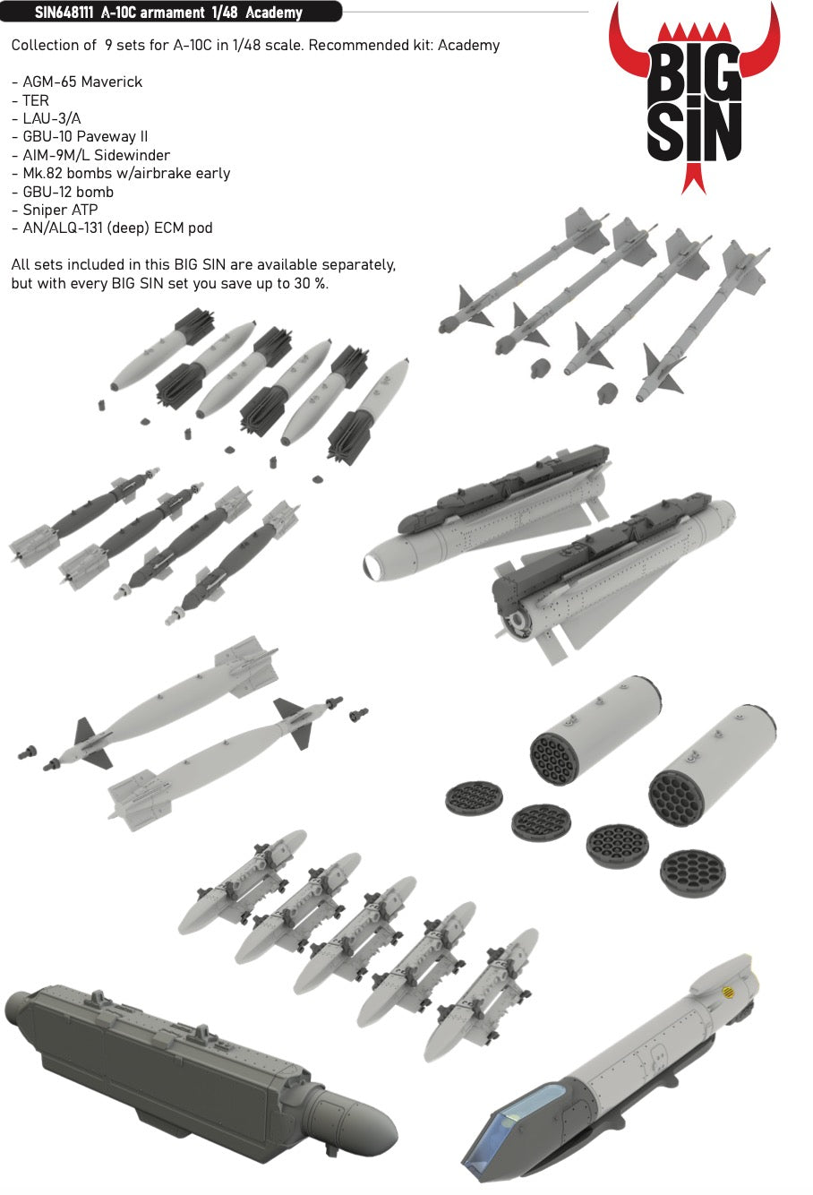 Eduard Brassin SIN648111 1:48 A-10C Thunderbolt II armament to be used with Academy