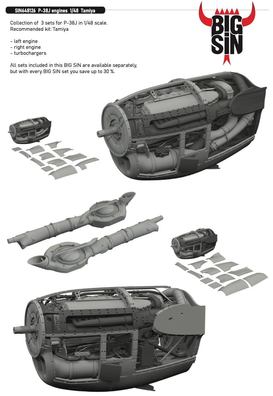 Eduard Brassin SIN648126 1:48 Lockheed P-38J Lightning engines