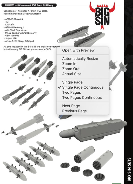 Eduard Brassin SIN648133 1:48 Fairchild A-10C Thunderbolt II armament