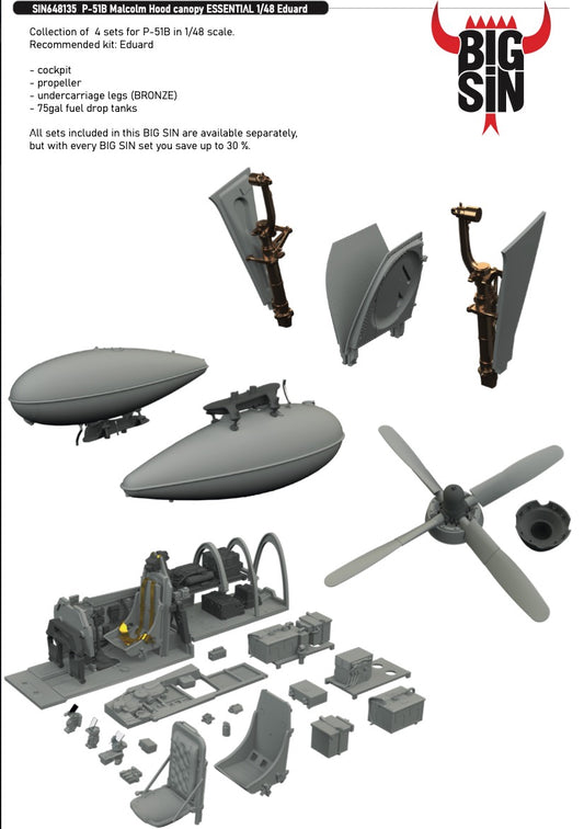 Eduard Brassin SIN648135 1:48 P-51B Mustang with the Malcolm Hood canopy ESSENTIAL