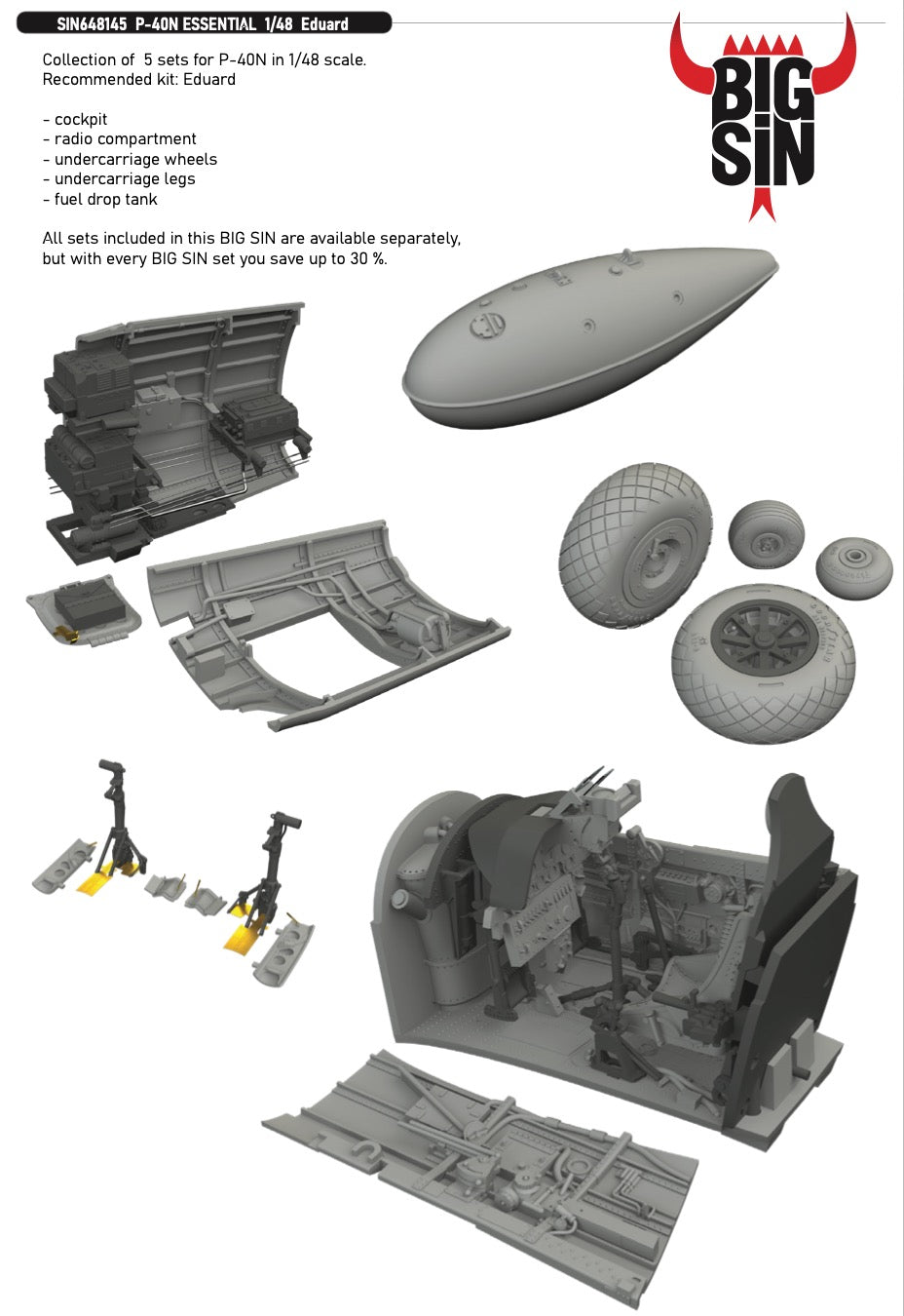 Eduard Brassin SIN648145 1:48 Curtiss P-40N Warhawk ESSENTIAL