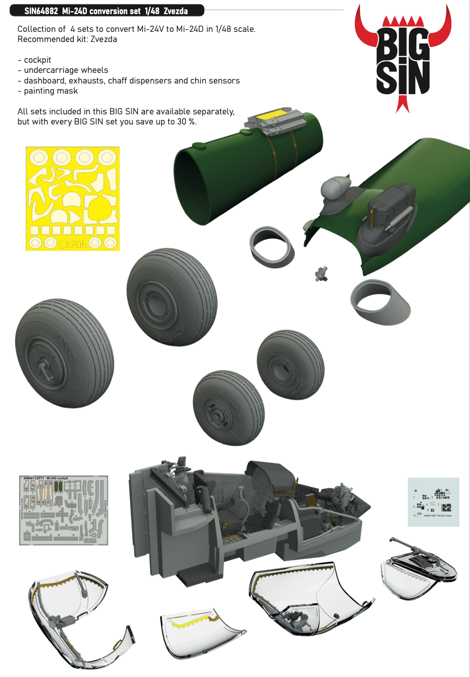 Eduard Brassin SIN64882 1:48 Mil Mi-24D Hind conversion set