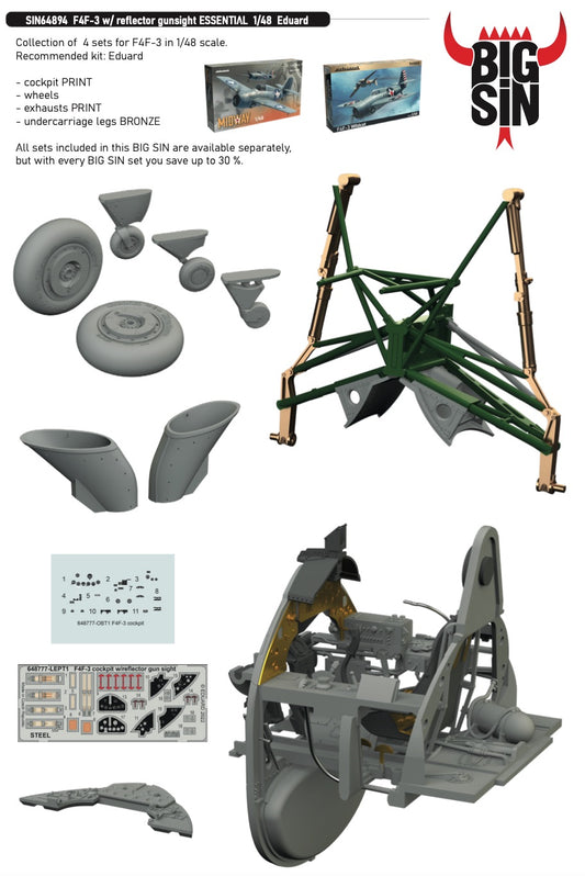 Eduard Brassin SIN64894 1:48 F4F-3 Wildcat with reflector gunsight ESSENTIAL to be used with Eduard