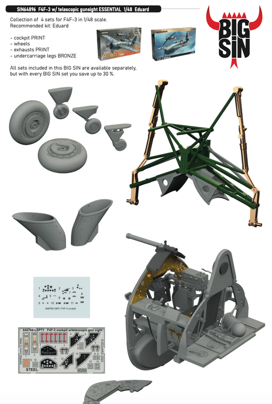 Eduard Brassin SIN64896 1:48 F4F-3 Wildcat with telescopic gunsight ESSENTIAL to be used with Eduard