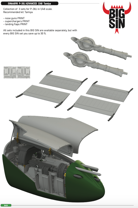 Eduard Brassin SIN64898 1:48 P-38J Lightning ADVANCED  to be used with Tamiya