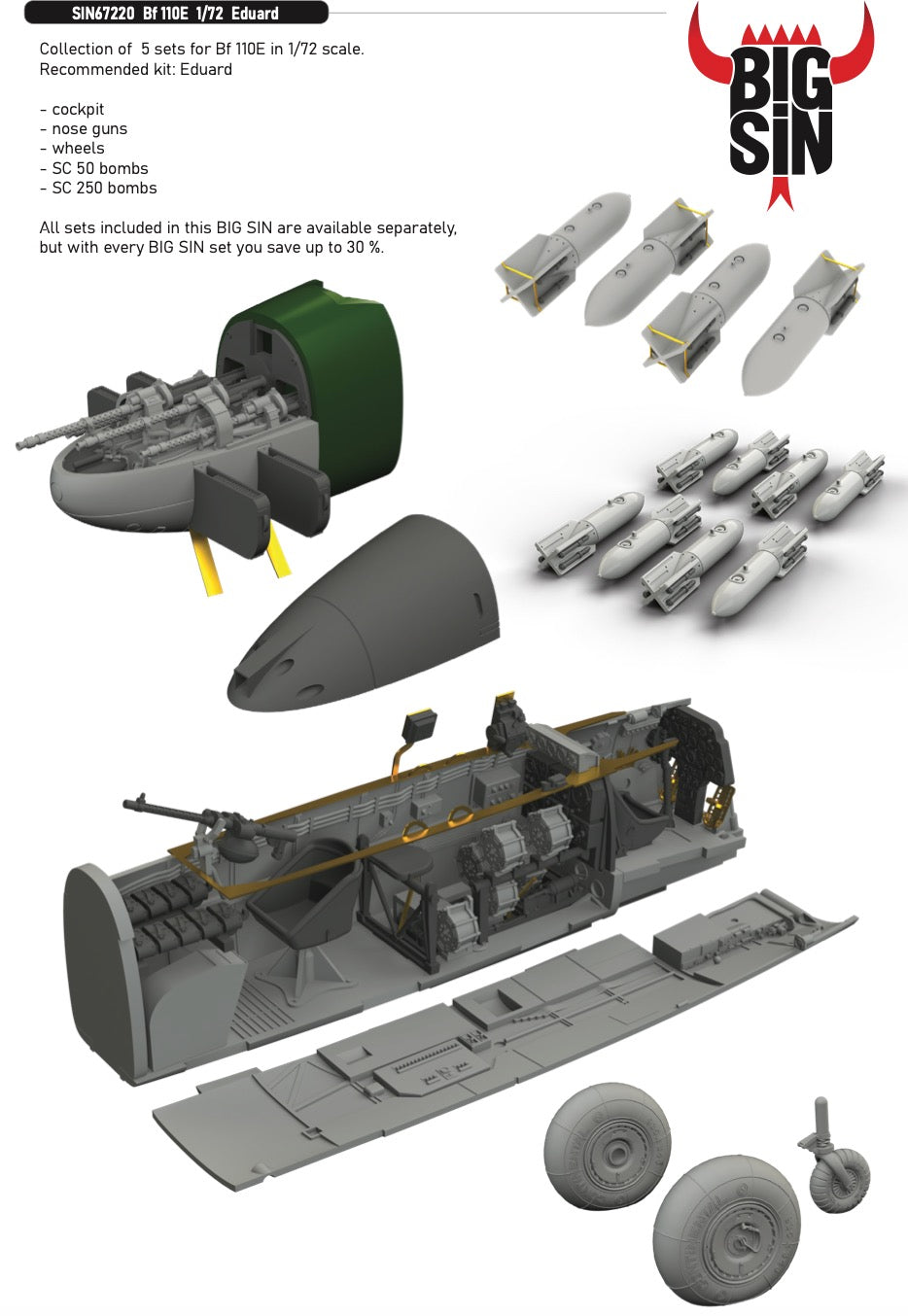 Eduard Brassin SIN67220 1:72 Messerschmitt Bf-110E to be used with Eduard