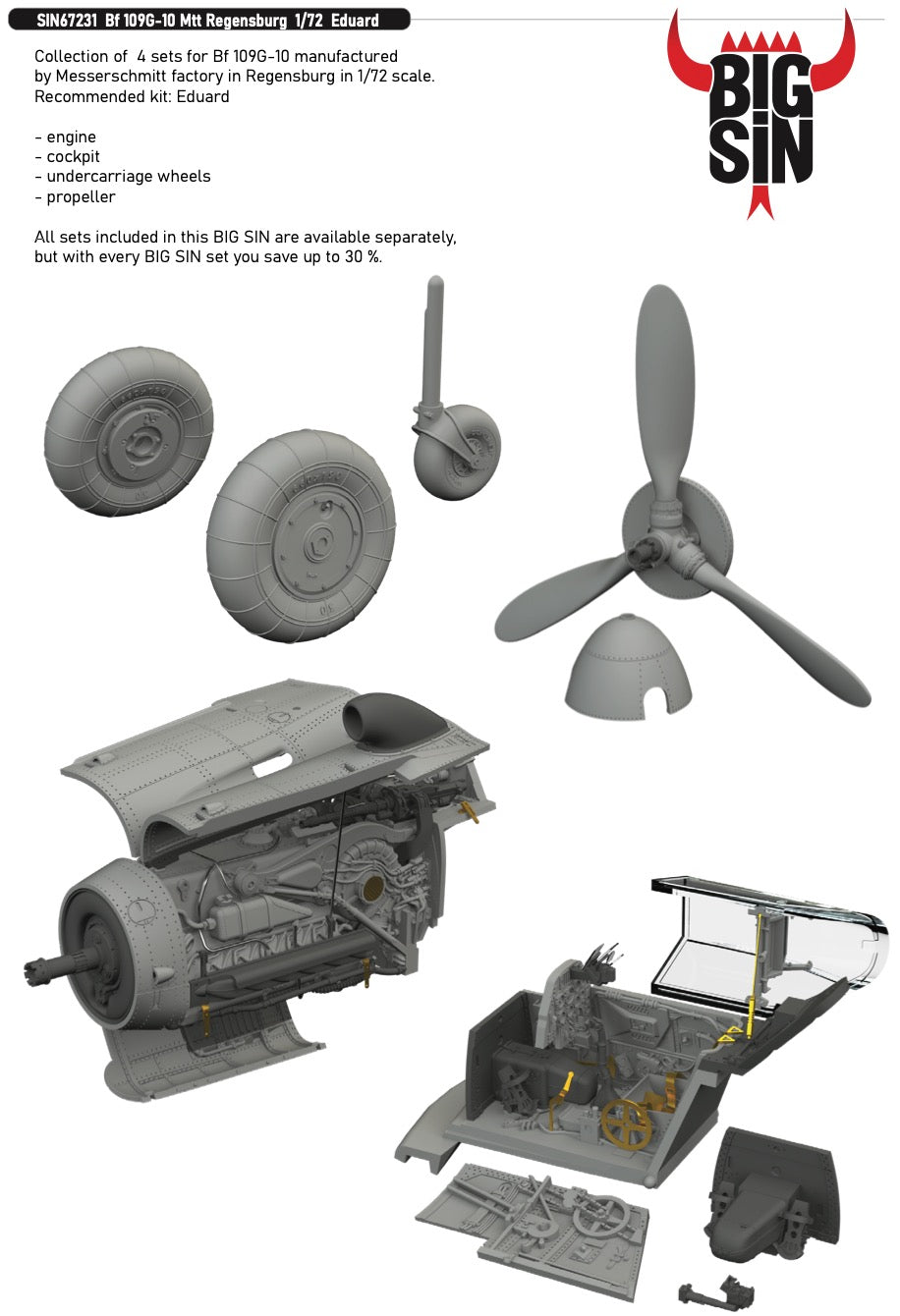 Eduard Brassin SIN67231 1:72 Messerschmitt Bf-109G-10 Mtt Regensburg