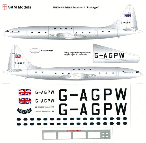 S & M Models SMK44-80 1:144 Bristol Brabazon 1 Prototype (MB) Decals