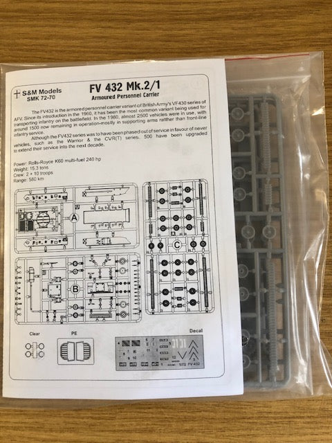 S & M Models SMK72-70 1:72 FV 432 Mk.2/1 Armoured Personnel Carrier - Bagged no box