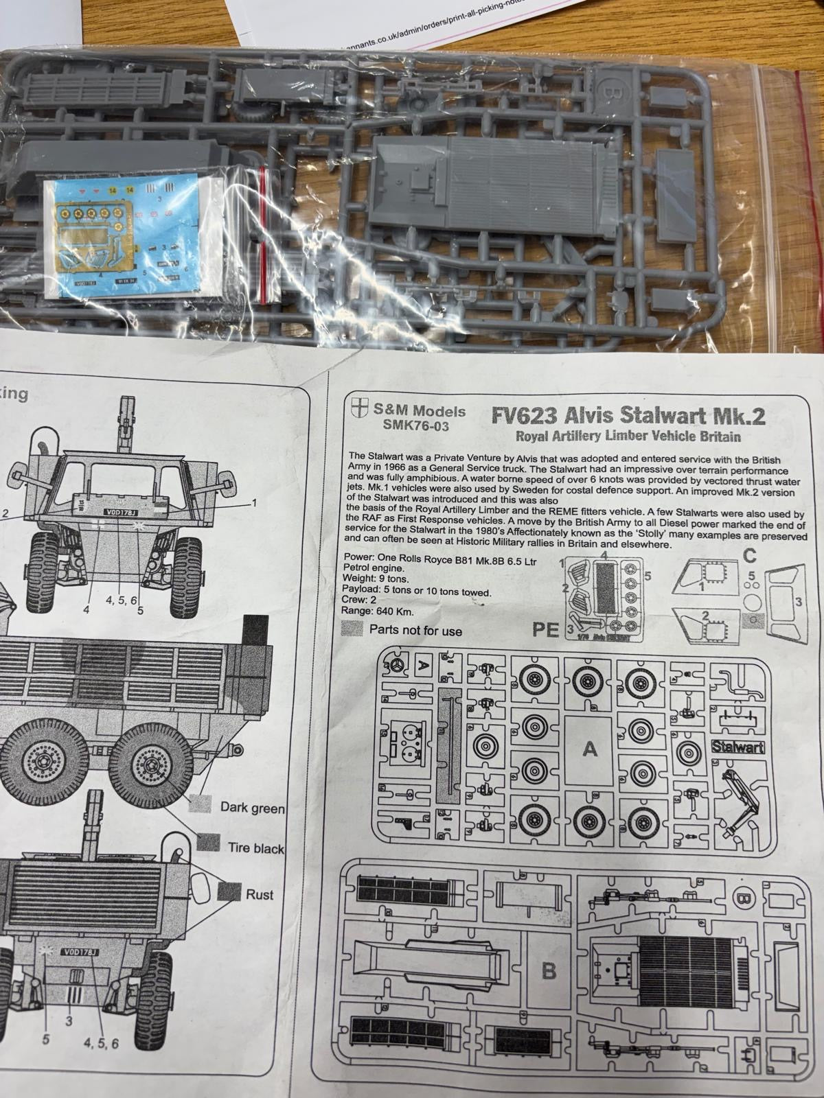 S & M Models SMK76-03 1:76 FV623 Alvis Stalwart Mk.2 Royal Artillery Limber vehicle BAGGED NOT BOXED