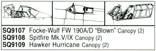 Squadron Canopies SQS9108 1:72 Supermarine Spitfire Mk.V and Mk.IX