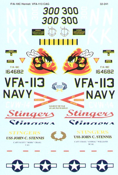 Microscale SS32241 1:32 F/A-18C Hornet 164682 NK/300 VFA-113 Stingers CAG USS Ronald Reagan