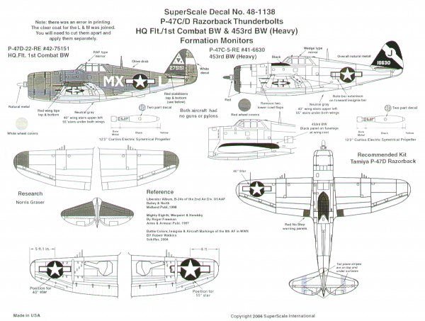 Superscale SS481138 1:48 Republic P-47C/P-47D Thunderbolt 'Razorback'