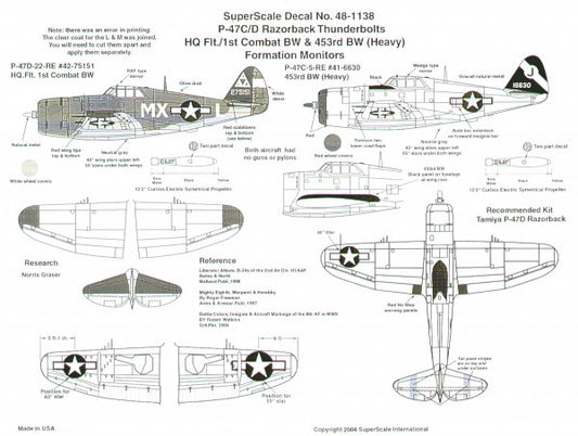 Superscale SS481138 1:48 Republic P-47C/P-47D Thunderbolt 'Razorback'