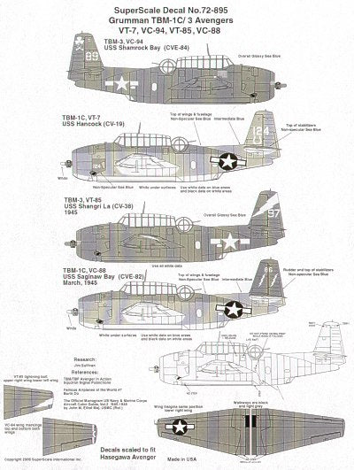 Microscale SS72895 1:72 Grumman TBM-1C/3 Avengers