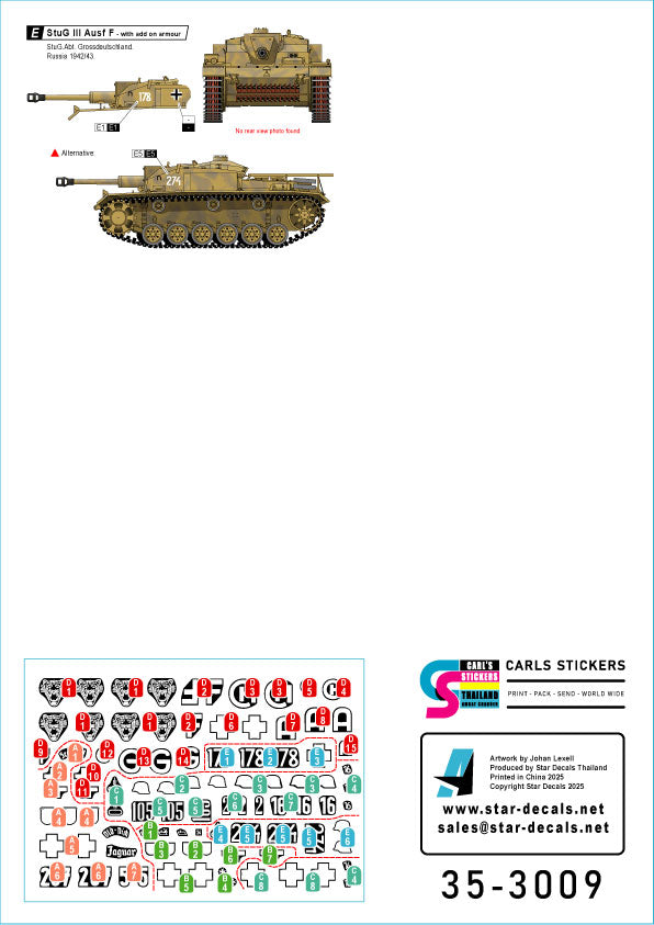 Star Decals 35-3009 1:35 Sturmgeschutz/StuG III Ausf.F