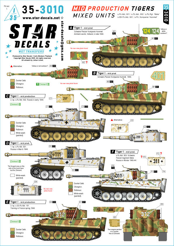 Star Decals 35-3010 1:35 Mid Production Tigers