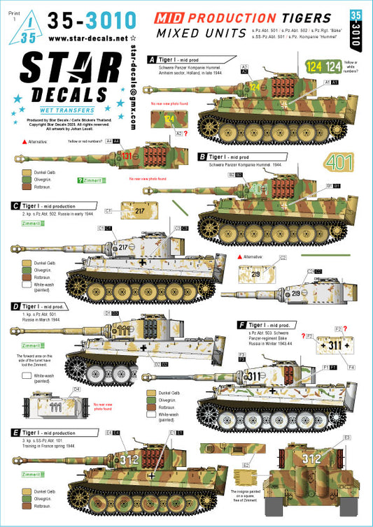 Star Decals 35-3010 1:35 Mid Production Tigers