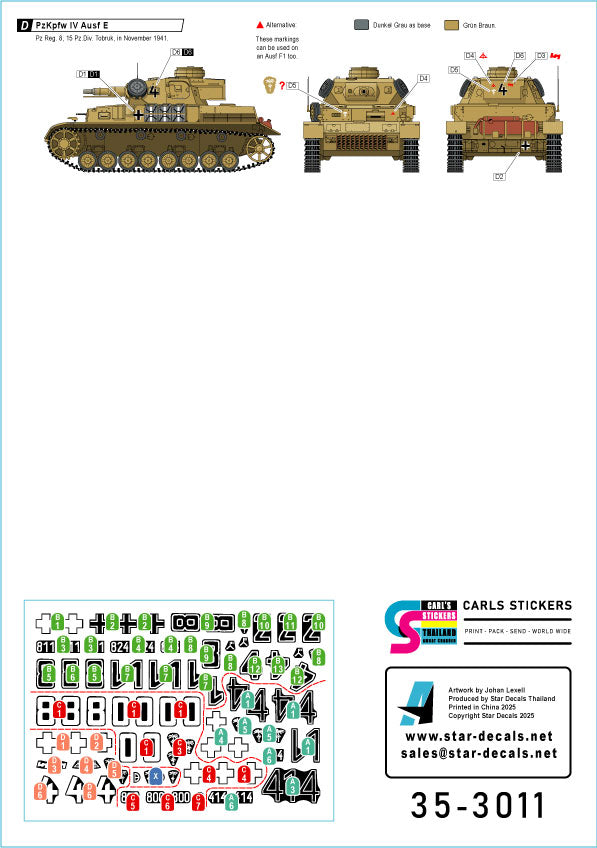 Star Decals 35-3011 1:35 Pz.Kpfw.IV Ausf.D, D/E, E.