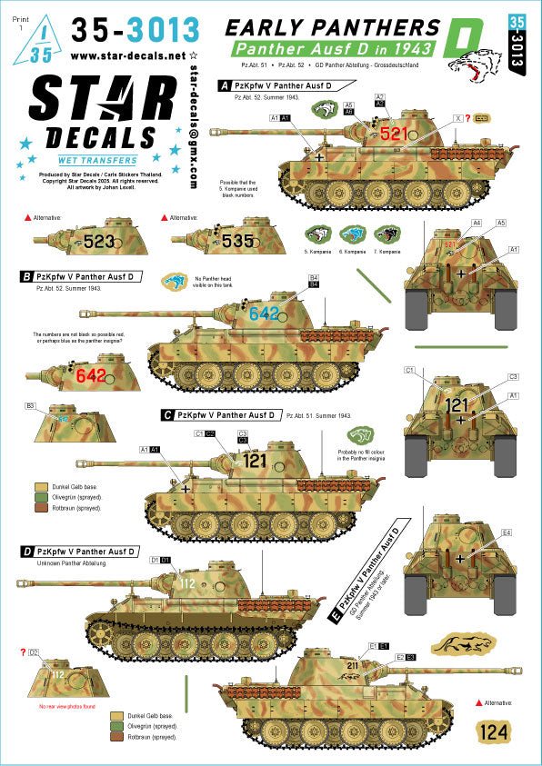 Star Decals 35-3013 1:35 Early Panthers