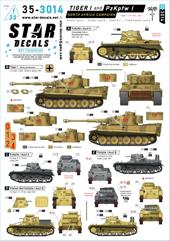 Star Decals 35-3014 1:35 Pz.Kpfw.VI Tiger I and Pz.Kpfw.I