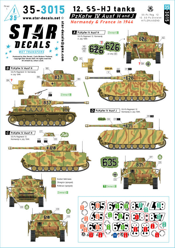Star Decals 35-3015 1:35 Pz.Kpfw.IV Ausf.H and Ausf.J