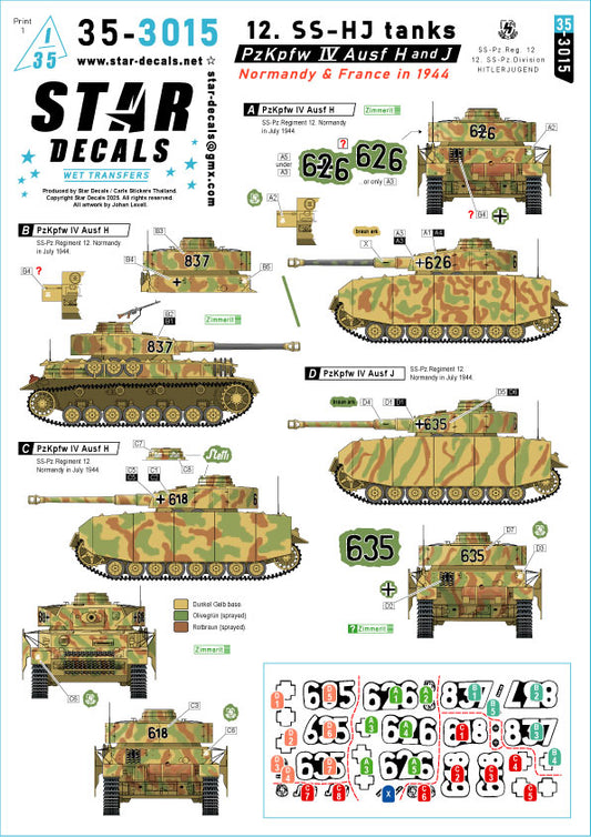 Star Decals 35-3015 1:35 Pz.Kpfw.IV Ausf.H and Ausf.J