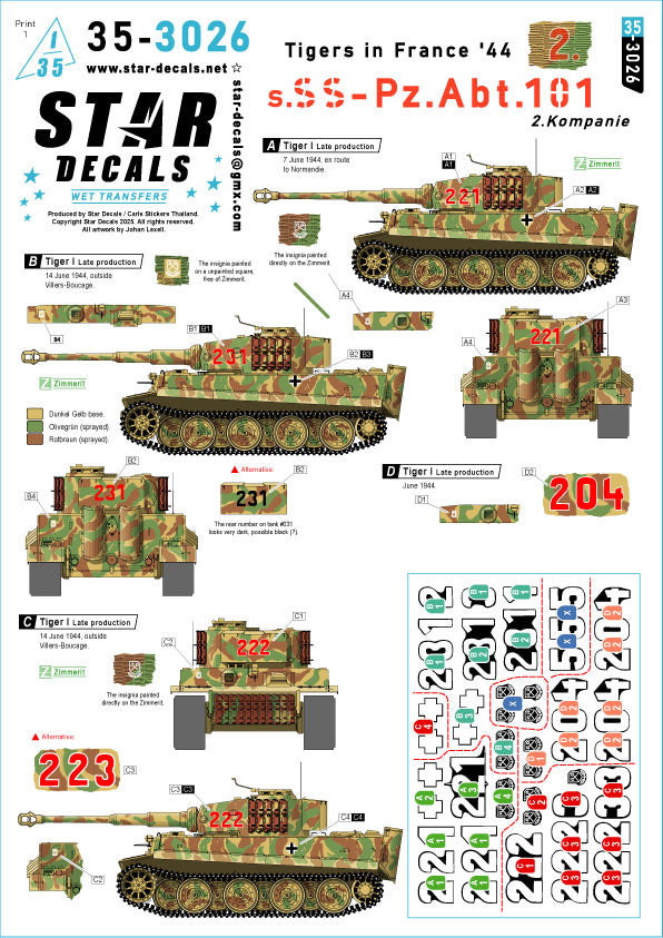Star Decals 35-3026 1:35 Tigers in France '44 # 2.