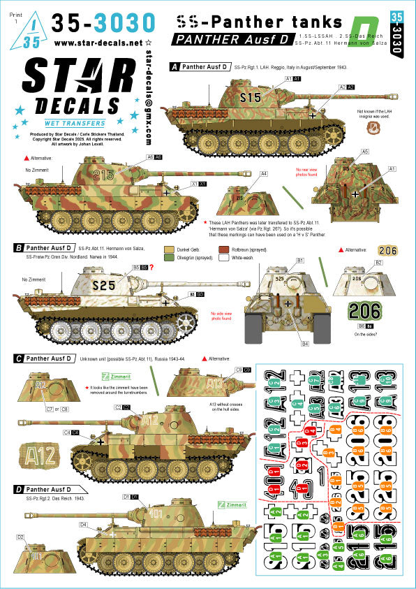 Star Decals 35-3030 1:35 Pz.Kpfw.V Panther Ausf.D.