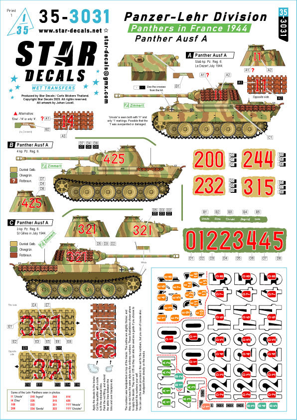 Star Decals 35-3031 1:35 Panzer-Lehr Division.Panthers in France 1944.