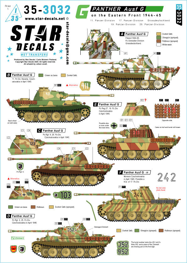 Star Decals 35-3032 1:35 Panzer-Lehr Division.Panthers in France 1944