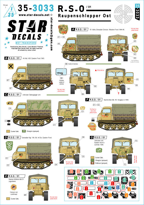 Star Decals 35-3033 1:35 R.S.O. / 01. Steyr Raupenschlepper Ost.