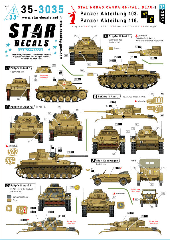 Star Decals 35-3035 1:35 Stalingrad Campaign - Fall Blau # 2.