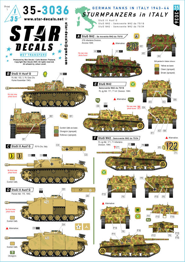 Star Decals 35-3036 1:35 Sturmpanzers in Italy.