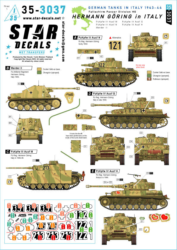 Star Decals 35-3037 1:35 German tanks in Italy 1943-44
