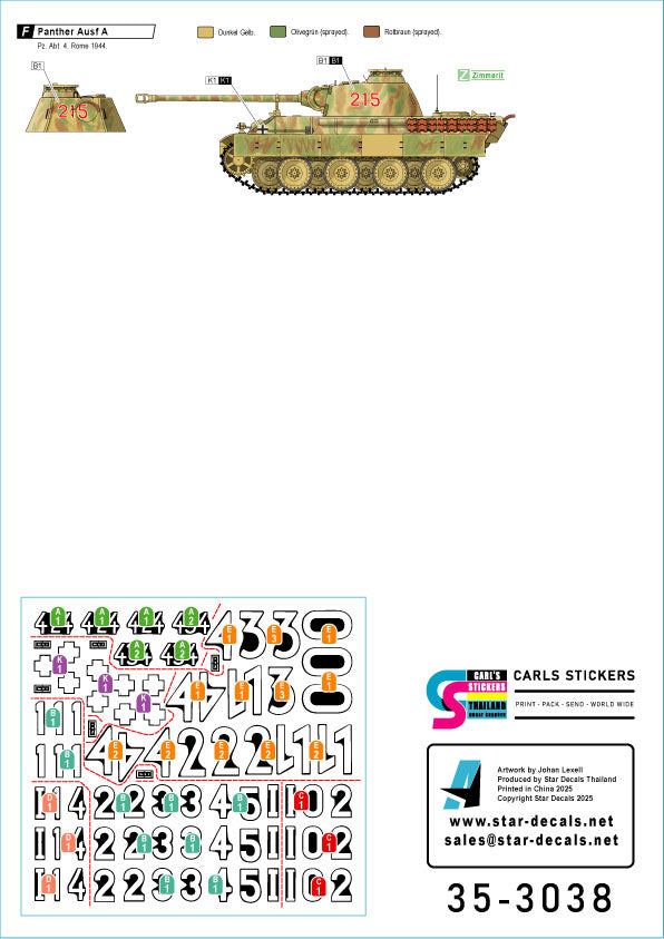Star Decals 35-3038 1:35 Pz.Kpfw.V Panther A and G in Italy.