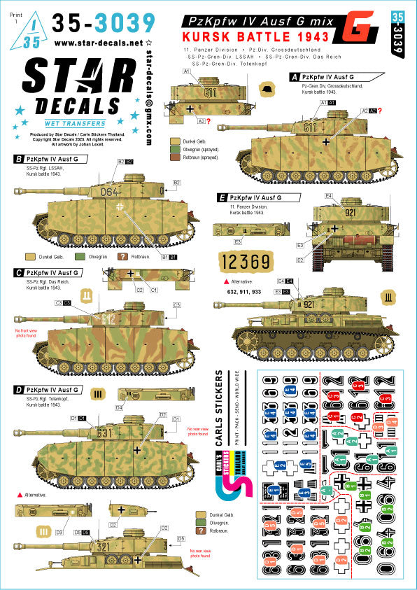 Star Decals 35-3039 1:35 Pz.Kpfw.IV Ausf.G mix.Kursk battle 1943.