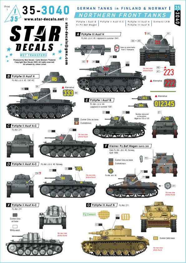Star Decals 35-3040 1:35 Northern Front Tanks.German tanks in Finland & Norway # 1.
