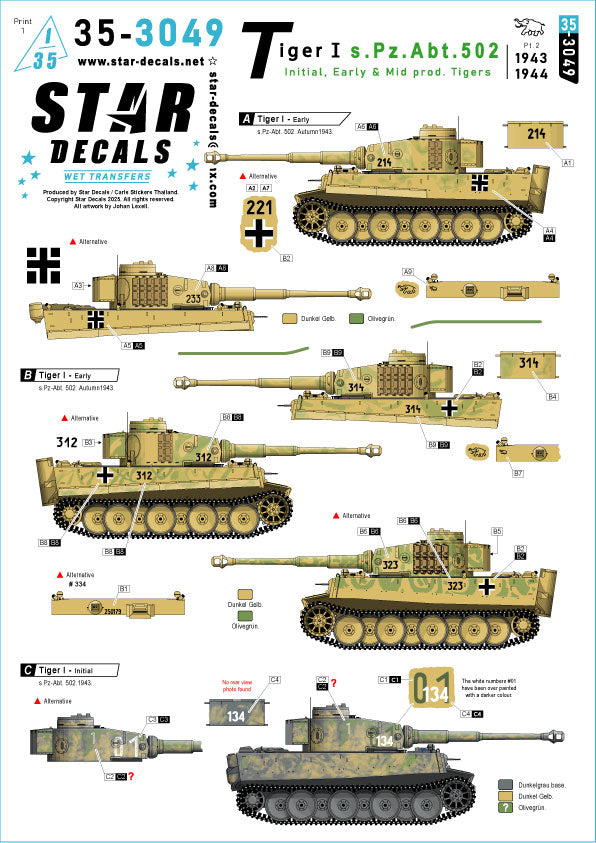 Star Decals 35-3049 1:35 Pz.Kpfw.VI Tiger I s.Pz.Abt. 502 # 2.