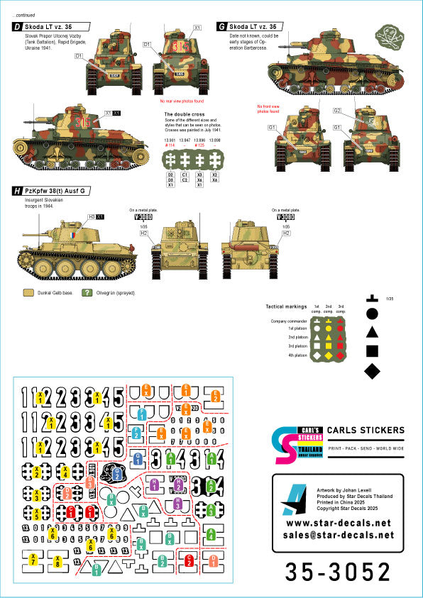 Star Decals 35-3052 1:35 Czechoslovak & Slovak Tanks.Skoda LT vz. 35, Praga LT 38, Pz.Kpfw.38(t),