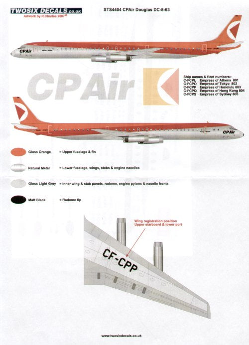 26 Decals STS44004 1:144 Douglas DC-8-63 CP Air C-FCPL/C-FCPO/C-FCPP/C-FCPQ/C-FCPS