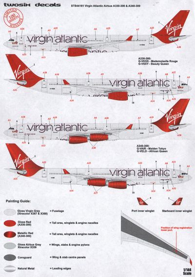 26 Decals STS44161 1:144 Airbus A330-300/A340-300 Virgin Atlantic '2010'