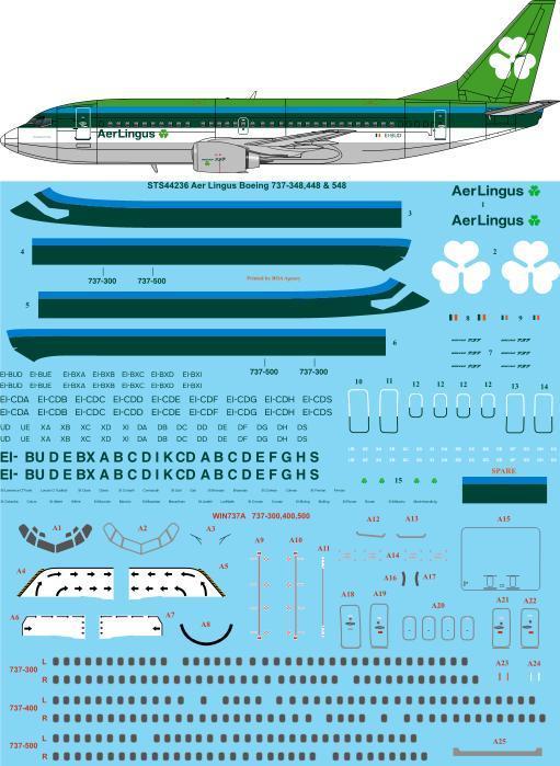 26 Decals STS44236 1:144 Aer Lingus 1970s Livery Boeing 737-300, 737-400, 737-500